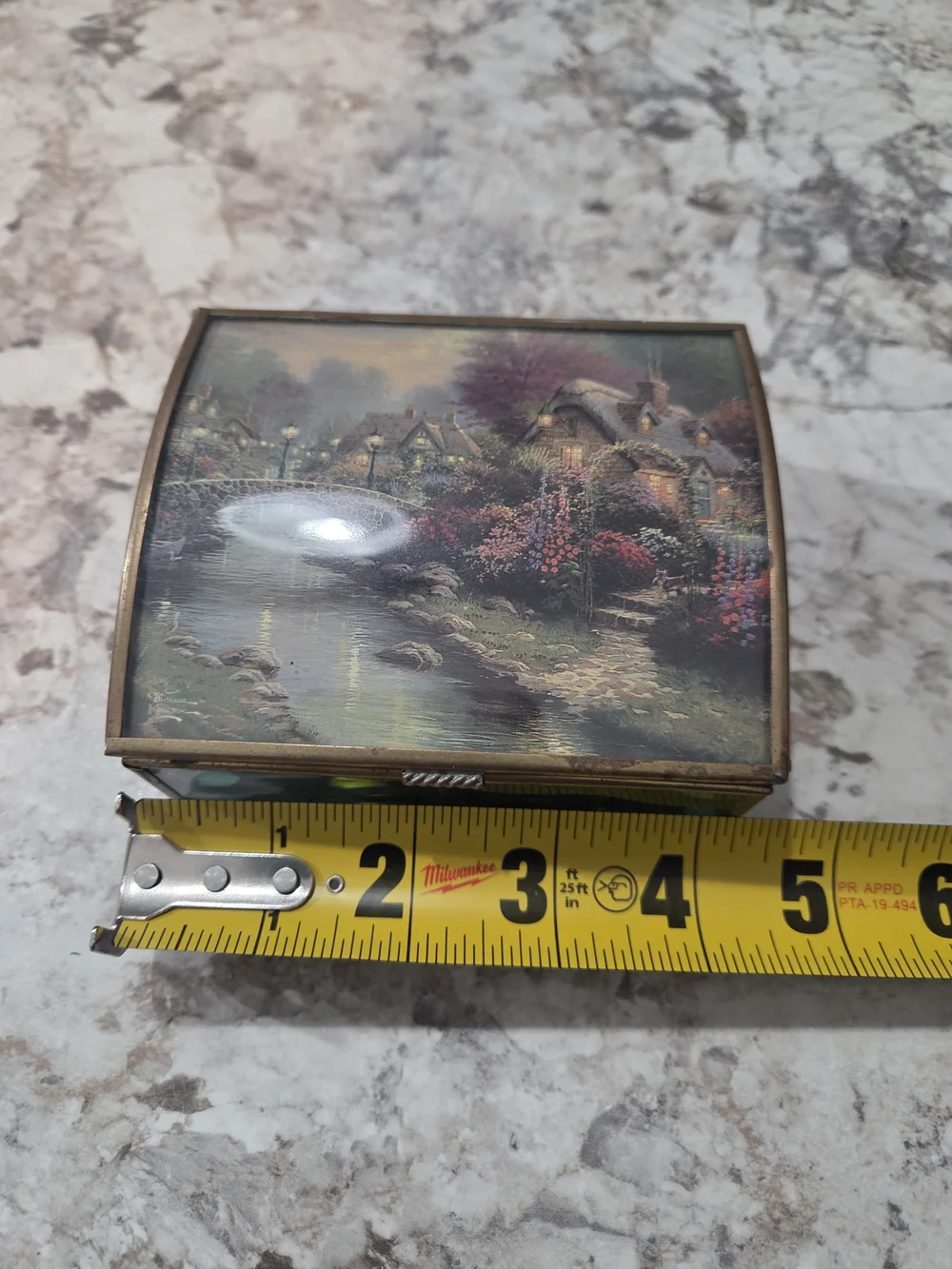 Small Vintage Thomas Kinkade “Painter Of Light” Ensco Trinket Box Brass / Glass